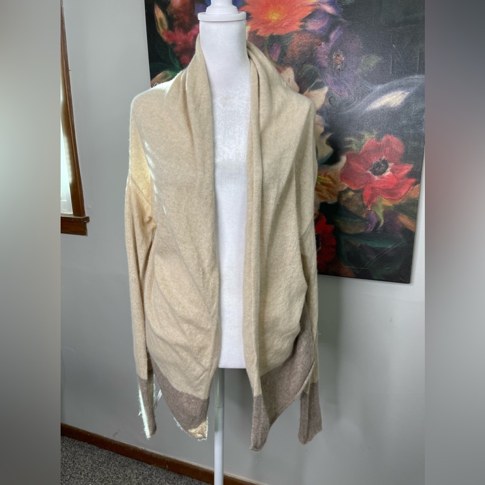 Athleta Pure Cashmere Oatmeal Cocoon Open Cardigan Shawl Wrap Sz XS